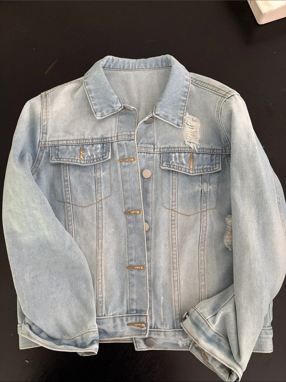 Light Wash Distressed Denim Jacket - kids